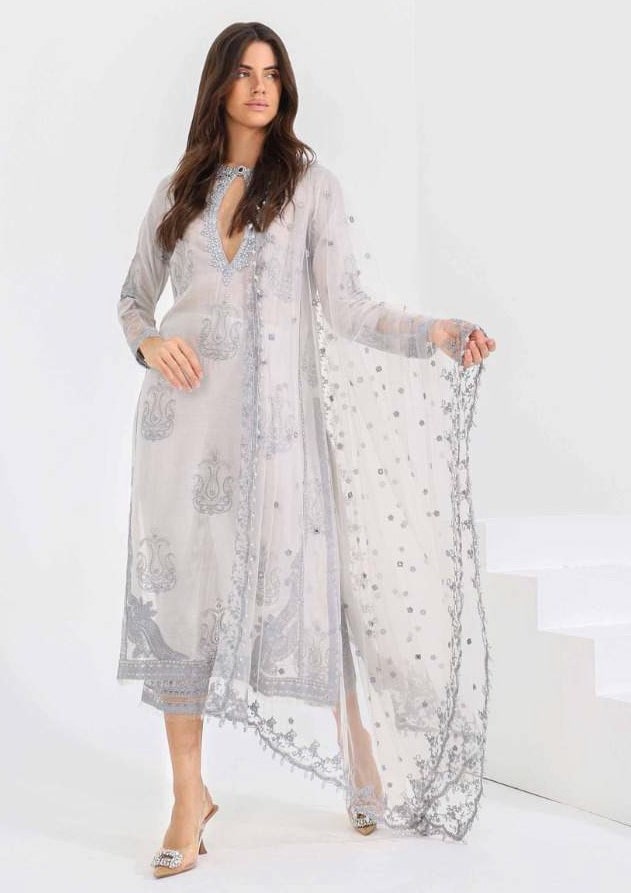LYLA Unstitched Luxury Embroidered Cotton Net 3Pc Suit D-06