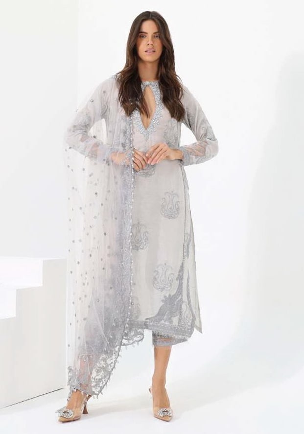 LYLA Unstitched Luxury Embroidered Cotton Net 3Pc Suit D-06