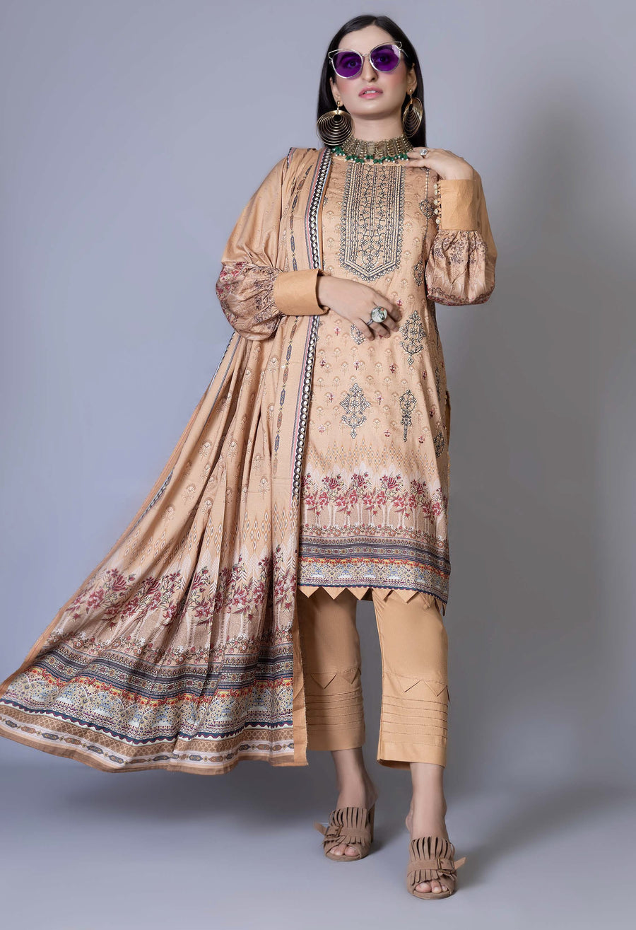 Florence Vol 04 Embroidered Staple Linen Unstitched 3Pc Suit D-07