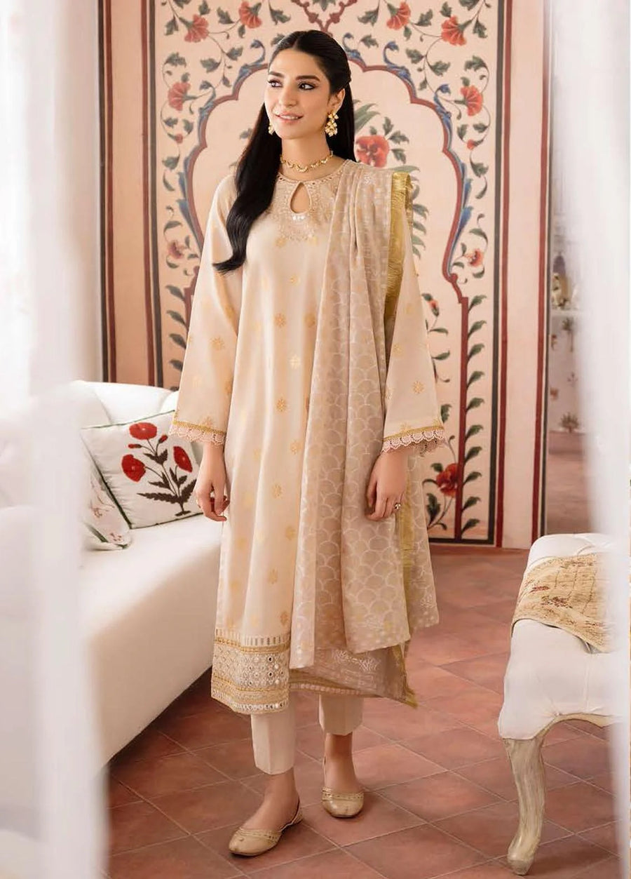 Cross Stitch Embroidered Jacquard Unstitched 3Pc Suit D-07 Rose Dust