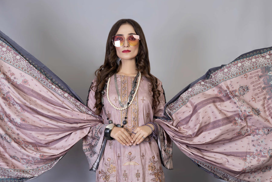 Florence Vol 04 Embroidered Staple Linen Unstitched 3Pc Suit D-08