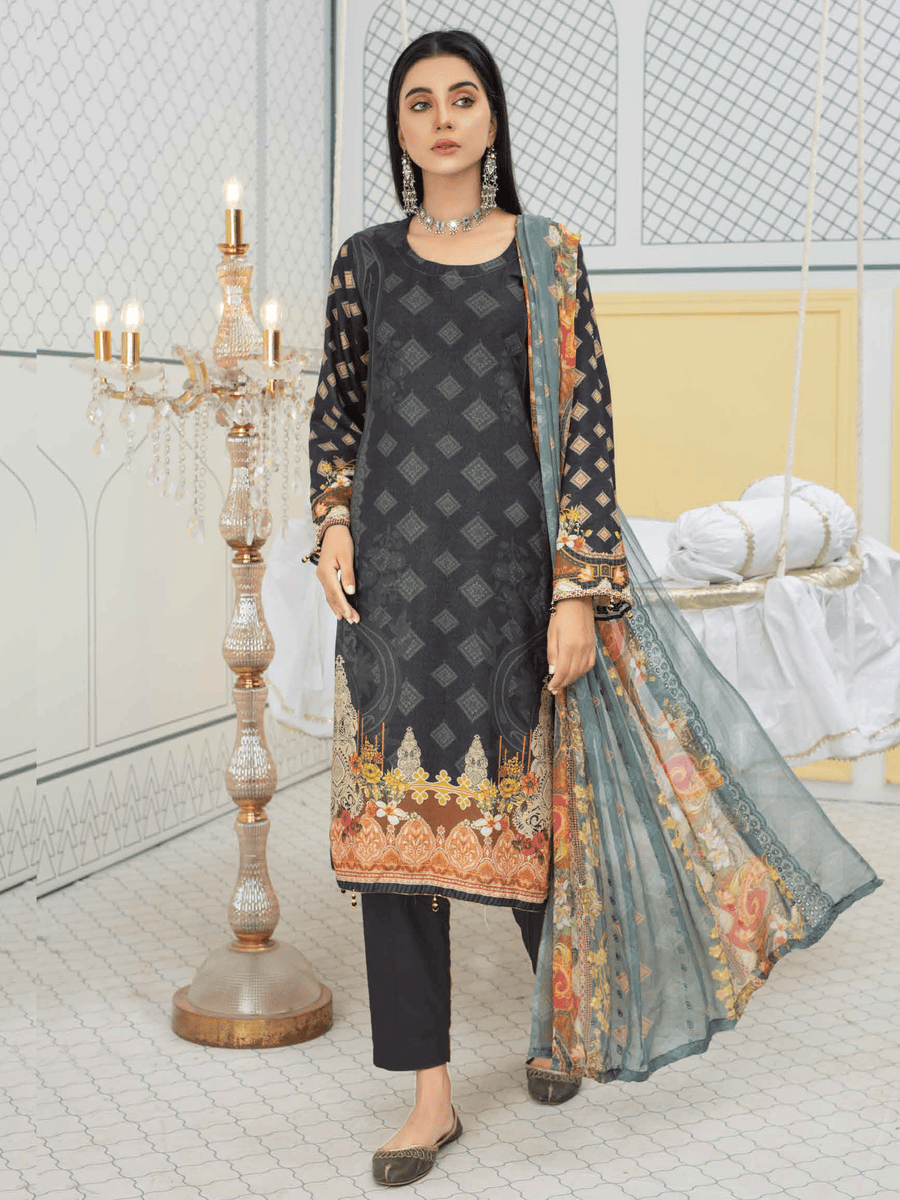 Fiza Noor Eshal Embroidered Karandi Unstitched 3Pc Suit D-09