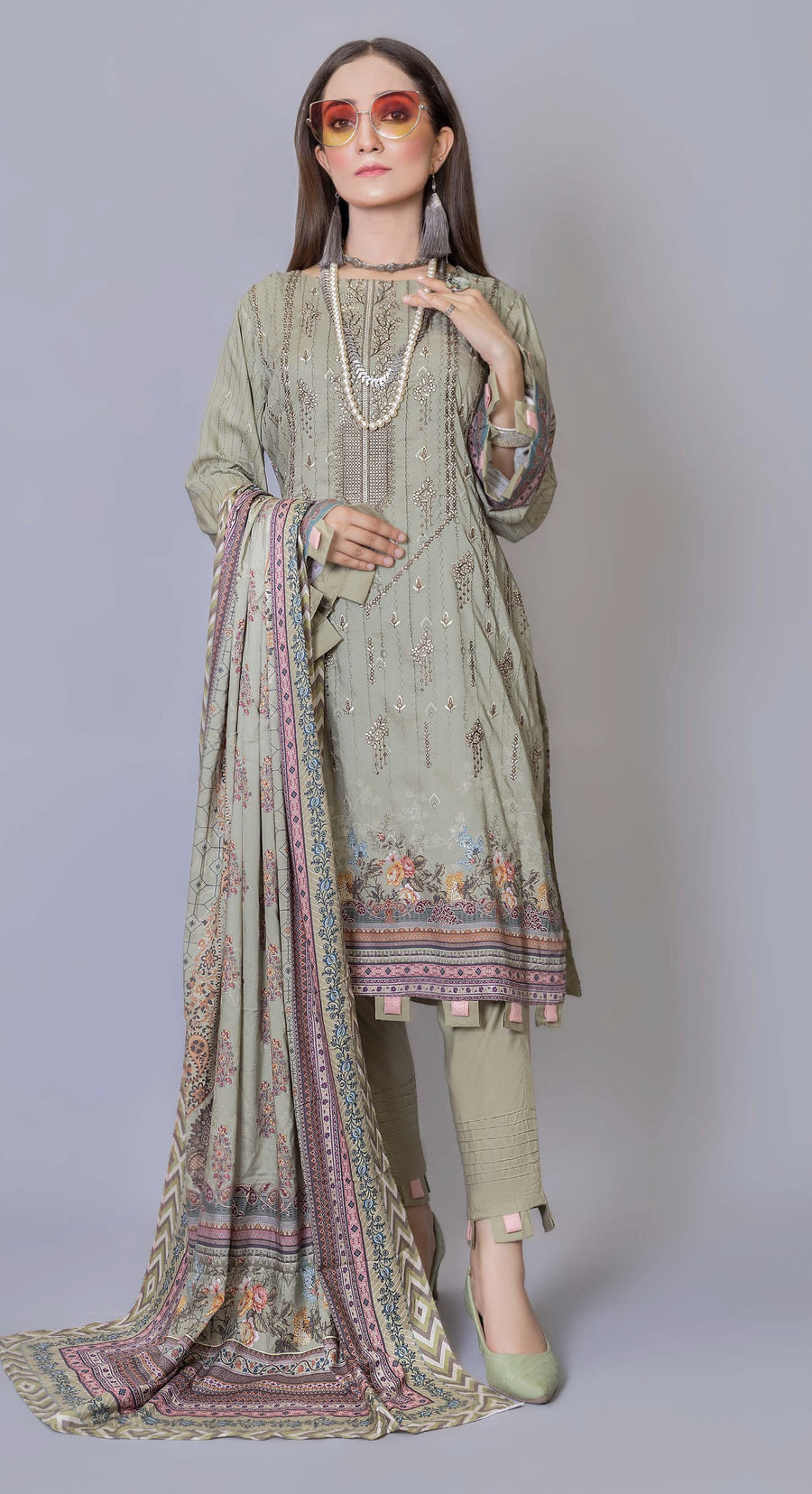 Florence Vol 04 Embroidered Staple Linen Unstitched 3Pc Suit D-09