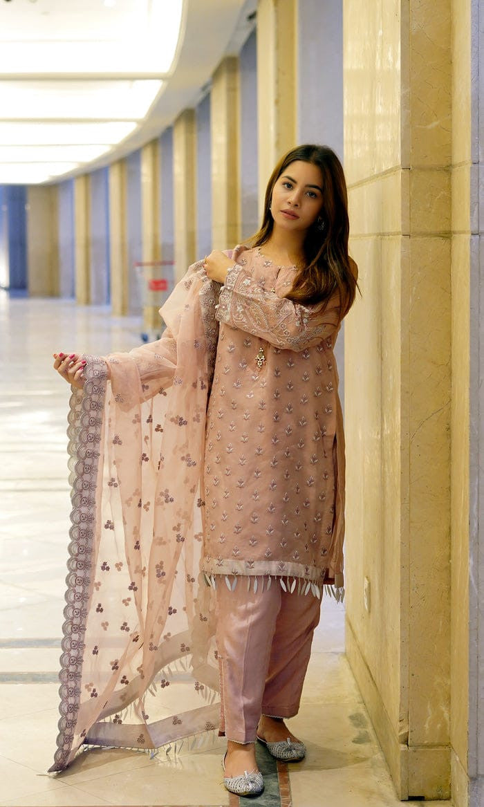 Surmai Aqua pink - 3PC Embroidered Outfit