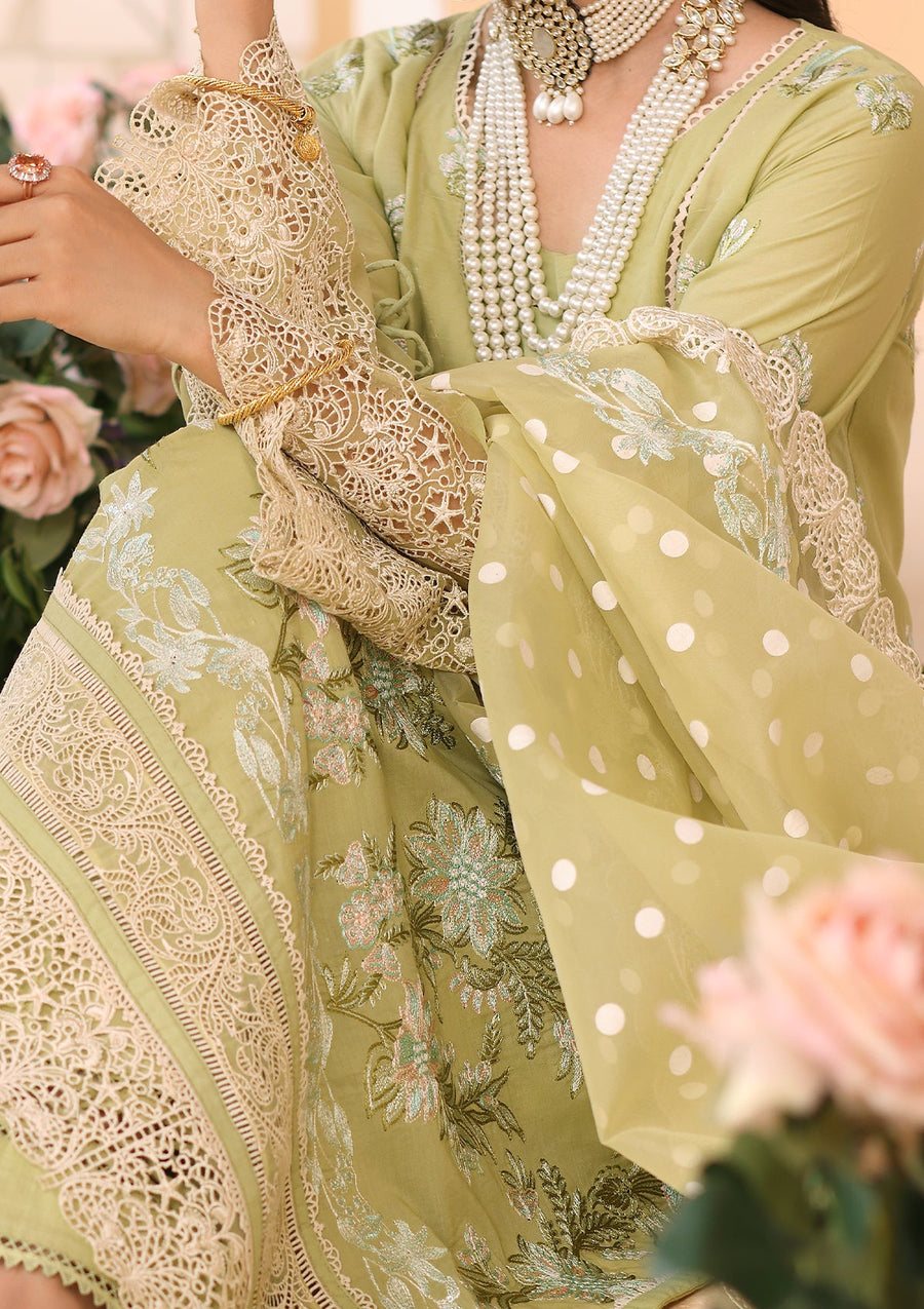 ELAF Premium Luxury Pret Embroidered Lawn 3Pc Suit ELP-04A Limelush