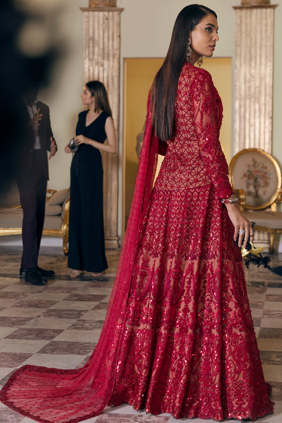 Reign Luxury Embroidered Net Ready to Wear 3Pc Suit - Ajax