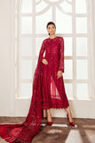 Baroque Luxury Embroidered Chiffon 3 Piece Suit - RED VELVET