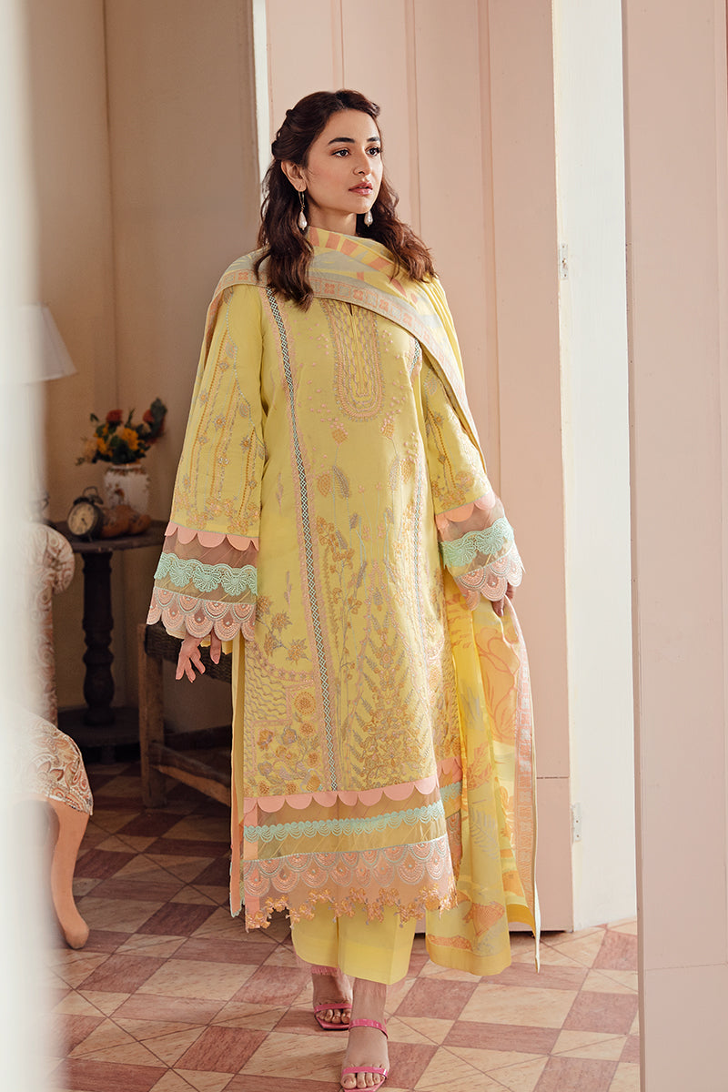 Rang Rasiya Premium Embroidered Lawn 3Pc Suit LE-D-12 Primrose