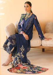 ELAF Premium Luxury Pret Embroidered Lawn 3Pc Suit ELP-06B Lapis