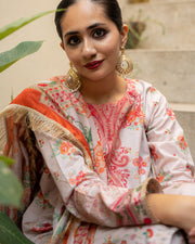 Noorangi Masakali Unstitched Printed Cambric 3Pc Suit - Zar-e-Sufaid