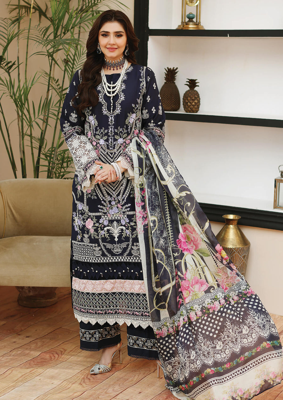 KAHF Premium Embroidered Luxury Lawn Unstitched 3Pc Suit KLC-07B