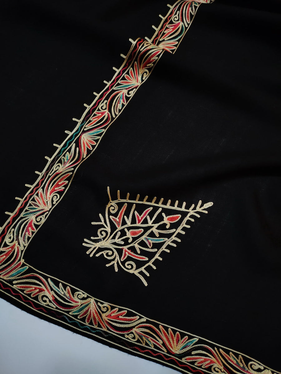 Womens Pashmina Wool Shawl with Embroidery Border work RK21039 - FaisalFabrics.pk