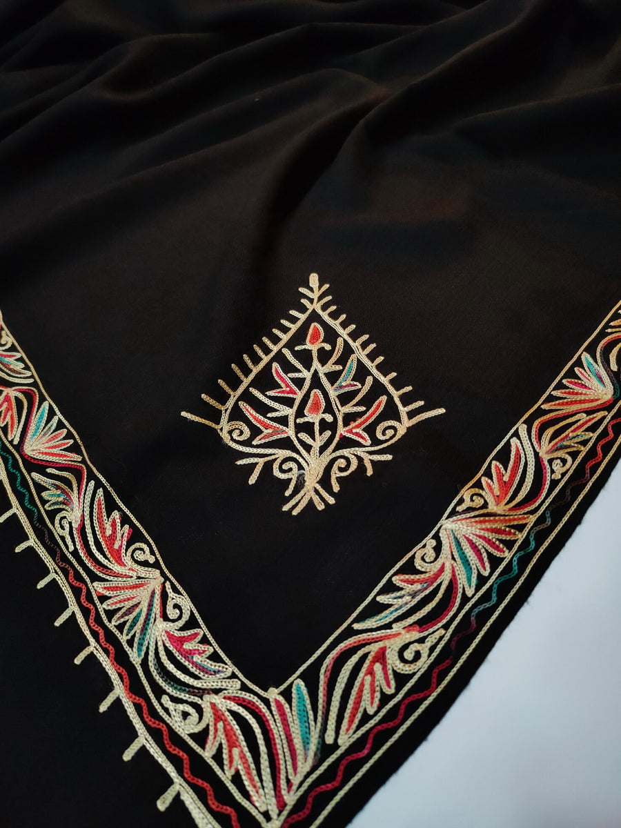 Womens Pashmina Wool Shawl with Embroidery Border work RK21039 - FaisalFabrics.pk