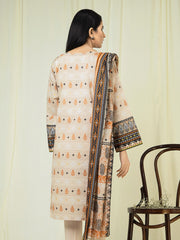 edenrobe Allure Beige Printed Lawn 3 Piece EWU22A1-23811