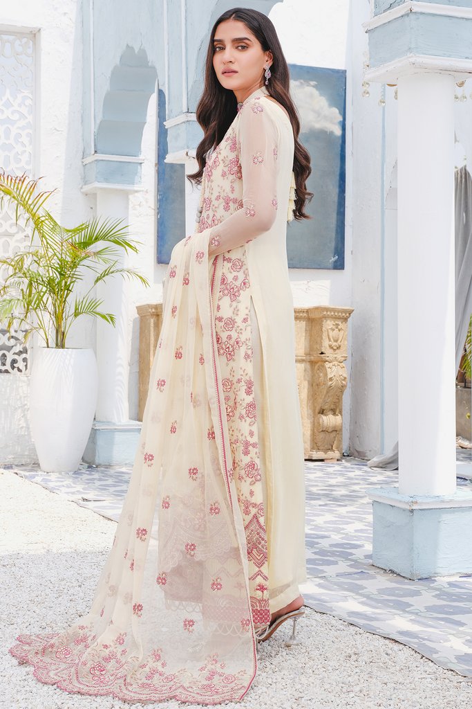 Motifz Premium Bemberg Chiffon Unstitched 3Pc Suit 2910 Pearl Fringe - FaisalFabrics.pk