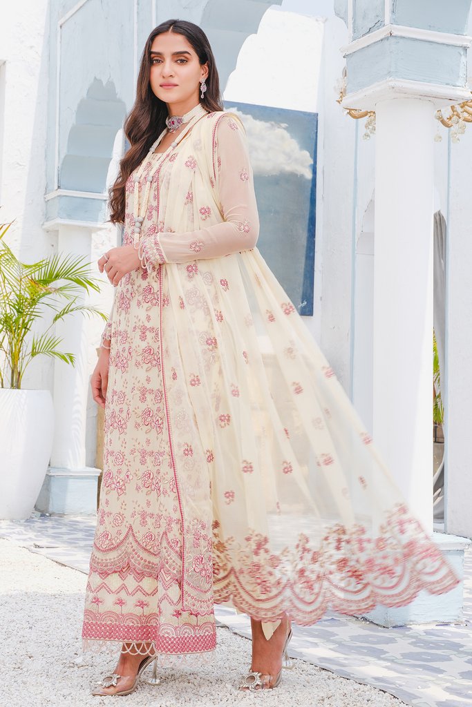 Motifz Premium Bemberg Chiffon Unstitched 3Pc Suit 2910 Pearl Fringe - FaisalFabrics.pk