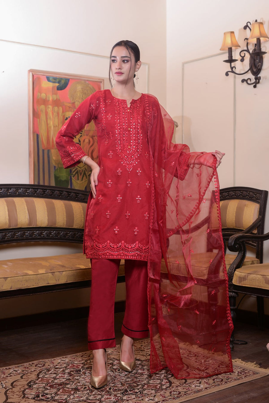 MAK Fashion Ready to Wear 2 Pc Embroidered Organza EFO-1007