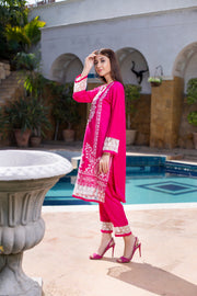 MAK Fashion Ready to Wear 2 Pc Embroidered Pleated Linen KUW-10054