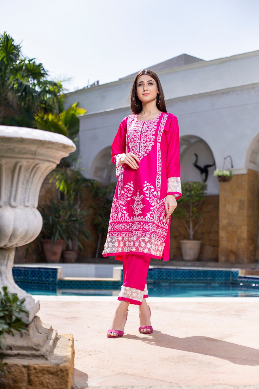 MAK Fashion Ready to Wear 2 Pc Embroidered Pleated Linen KUW-10054