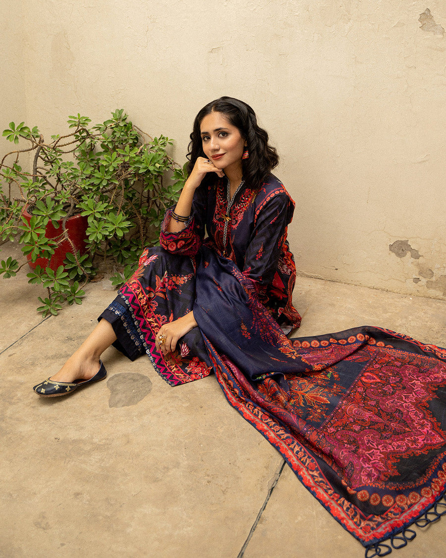Noorangi Masakali Unstitched Printed Cambric 3Pc Suit - Firoza