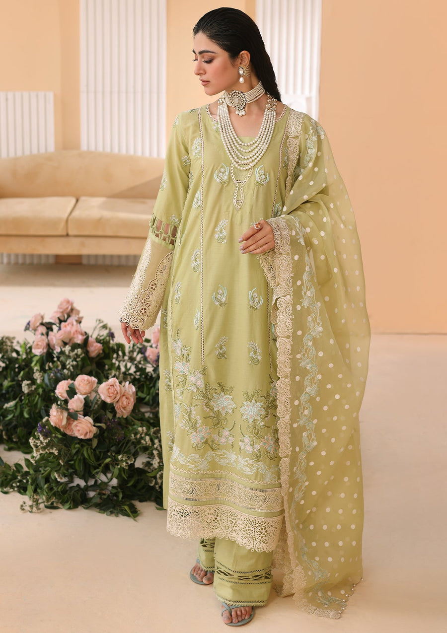 ELAF Premium Luxury Pret Embroidered Lawn 3Pc Suit ELP-04A Limelush
