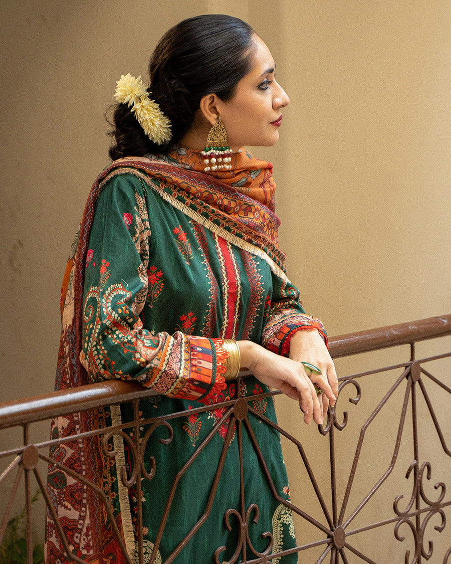 Noorangi Masakali Unstitched Printed Cambric 3Pc Suit - Bahar