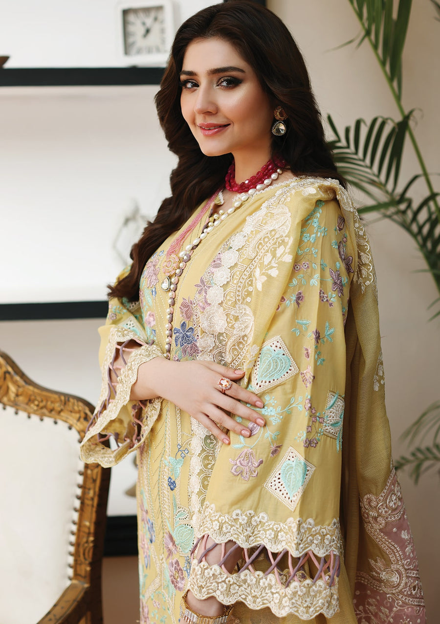KAHF Premium Embroidered Luxury Lawn Unstitched 3Pc Suit KLC-02B