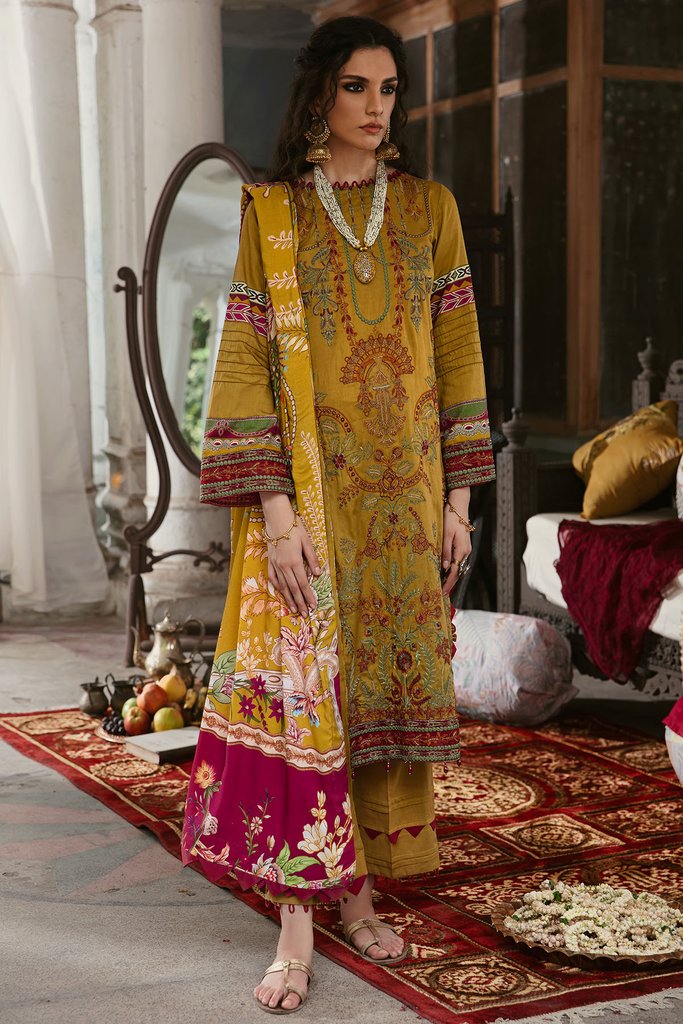 Motifz Wasiyat Cotton Satin 3pc Unstitched Suit 3029 Noor Jahan A - FaisalFabrics.pk