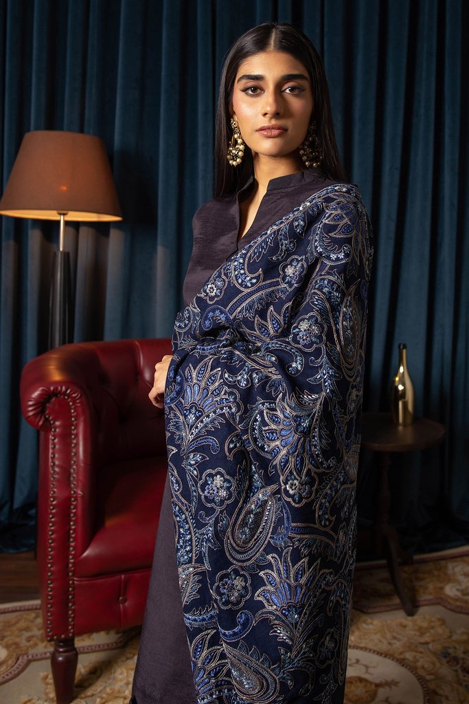 Motifz Womens Winter Embroidered Blend Wool Shawl 3085-SERENA - FaisalFabrics.pk