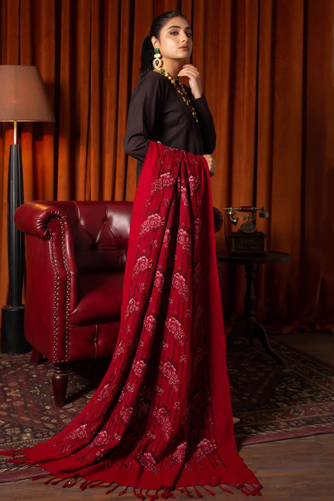 Motifz Womens Winter Embroidered Blend Wool Shawl 3087-AZORA - FaisalFabrics.pk