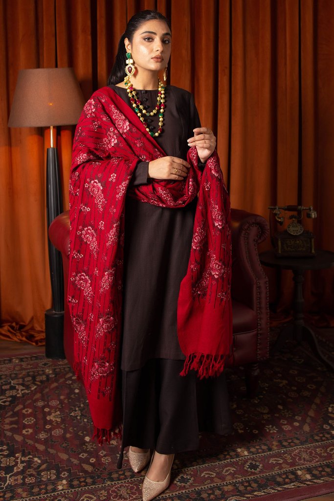 Motifz Womens Winter Embroidered Blend Wool Shawl 3087-AZORA - FaisalFabrics.pk