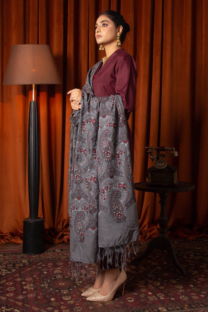 Motifz Womens Winter Embroidered Blend Wool Shawl 3088-ELINOR - FaisalFabrics.pk