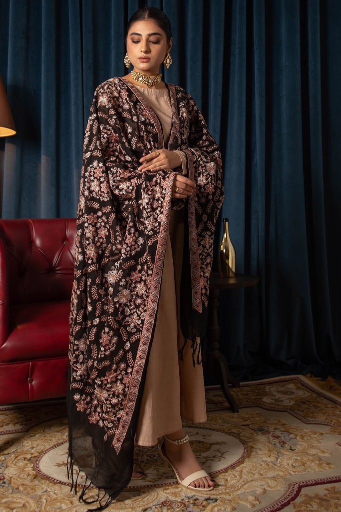 Motifz Womens Winter Embroidered Blend Wool Shawl 3091-SAGE - FaisalFabrics.pk