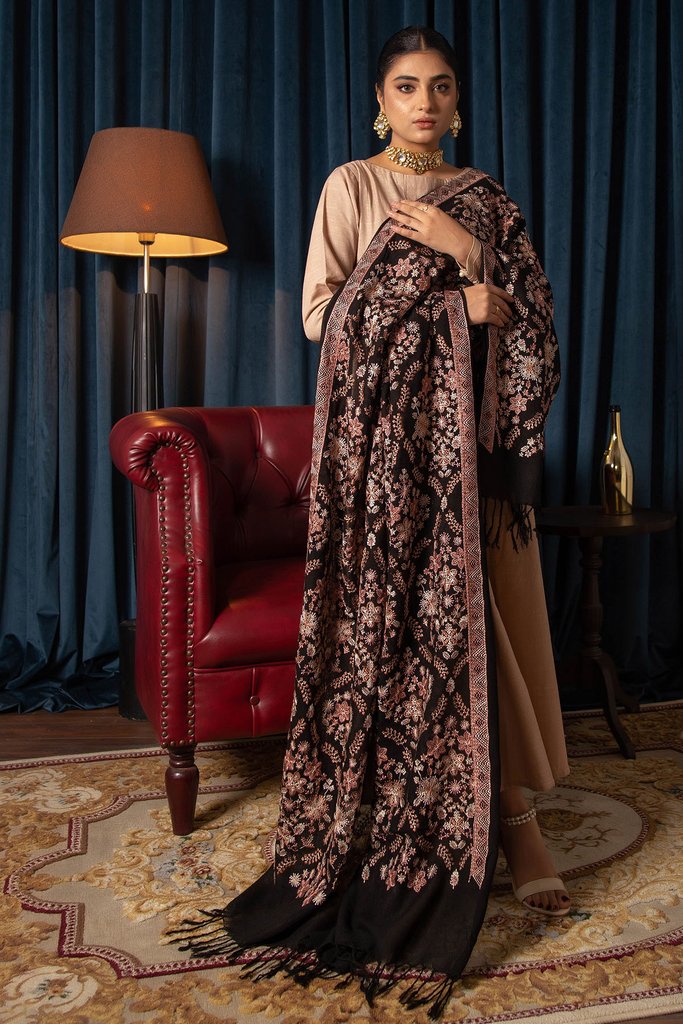 Motifz Womens Winter Embroidered Blend Wool Shawl 3091-SAGE - FaisalFabrics.pk