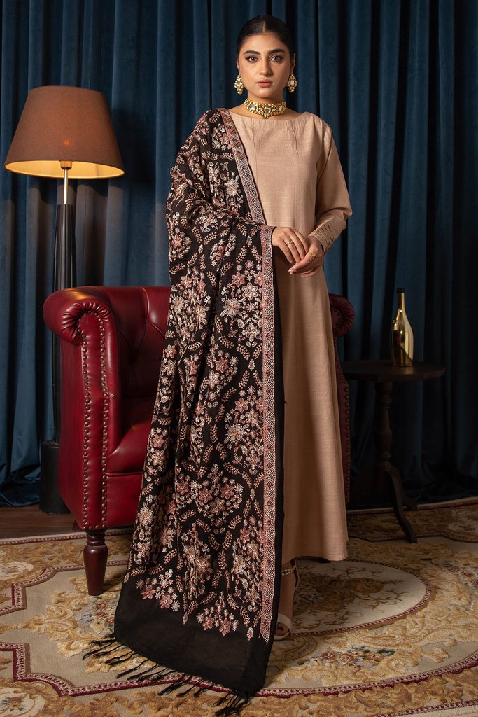 Motifz Womens Winter Embroidered Blend Wool Shawl 3091-SAGE - FaisalFabrics.pk