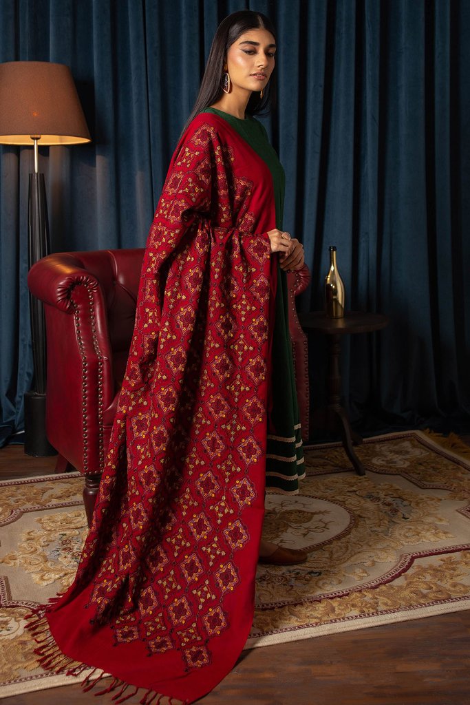 Motifz Womens Winter Embroidered Blend Wool Shawl 3092-ADEENA - FaisalFabrics.pk