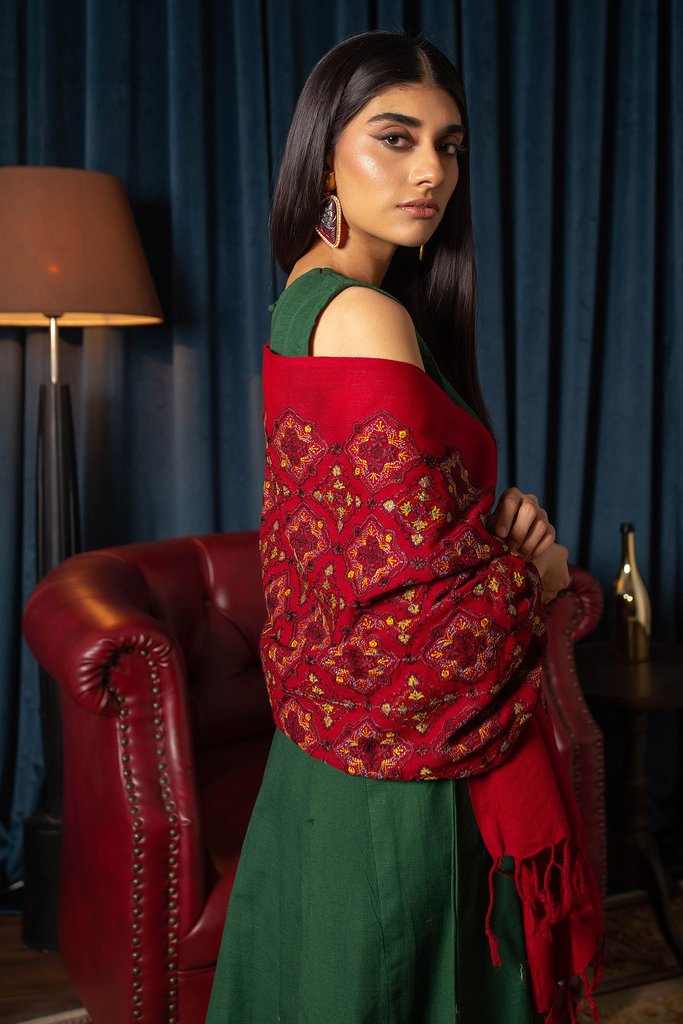Motifz Womens Winter Embroidered Blend Wool Shawl 3092-ADEENA - FaisalFabrics.pk