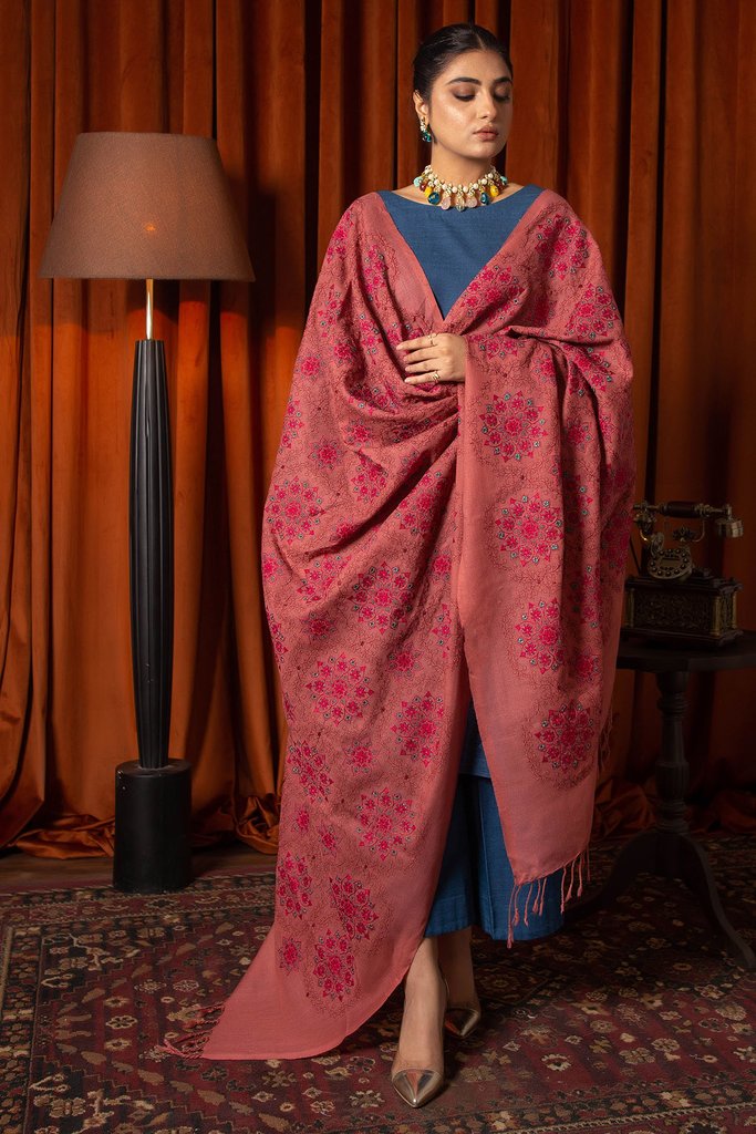 Motifz Womens Winter Embroidered Blend Wool Shawl 3093-ROSELLA - FaisalFabrics.pk