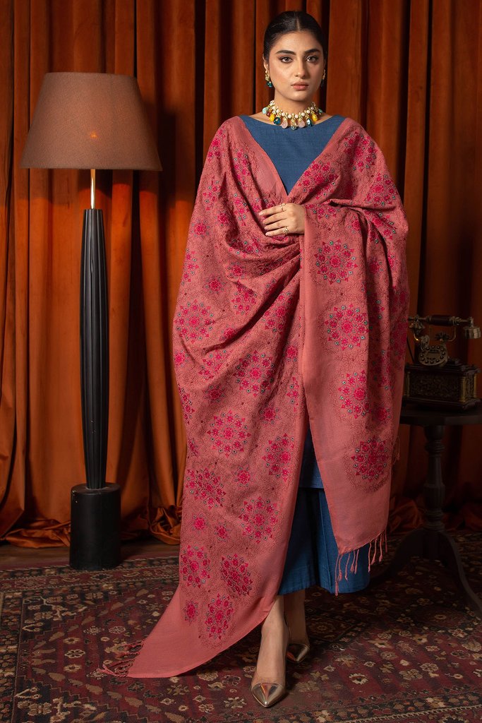 Motifz Womens Winter Embroidered Blend Wool Shawl 3093-ROSELLA - FaisalFabrics.pk