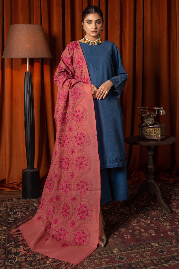 Motifz Womens Winter Embroidered Blend Wool Shawl 3093-ROSELLA - FaisalFabrics.pk
