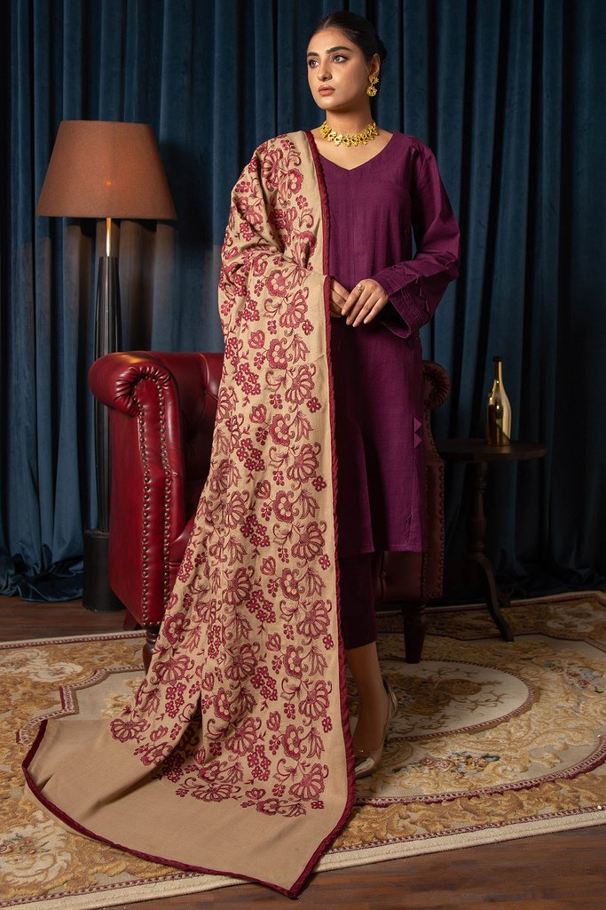 Motifz Womens Winter Embroidered Pashmina Blend Shawl 3098-EMRIC - FaisalFabrics.pk