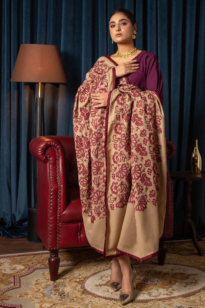 Motifz Womens Winter Embroidered Pashmina Blend Shawl 3098-EMRIC - FaisalFabrics.pk