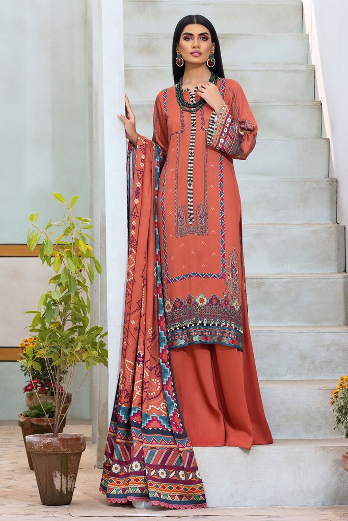 Umang by Motifz Digital Printed Cotail Linen 3pc Suit 3118-TERRACOTTA - FaisalFabrics.pk