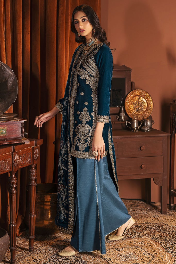 Motifz Grand Valour Embroidered Velvet Unstitched 3Pc Suit 3173-ANARKALI - FaisalFabrics.pk
