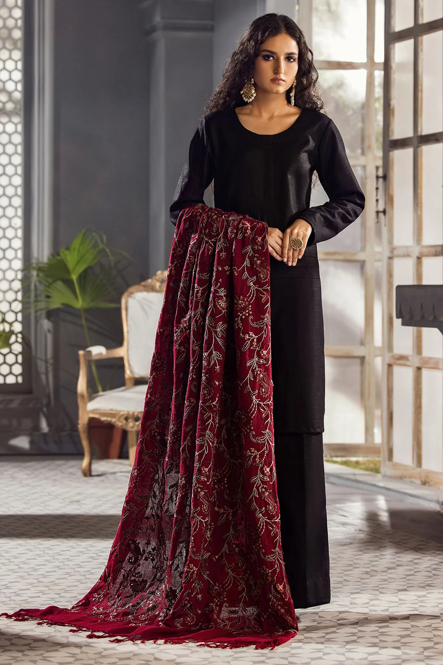 Motifz Unstitched Embroidered Pashmina Blend Shawl 3411-BOTANICAL-GARDEN