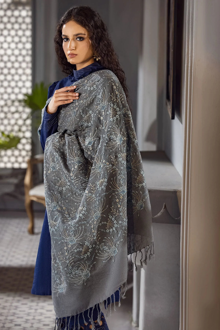 Motifz Unstitched Embroidered Pashmina Blend Shawl 3414-KHAYAL