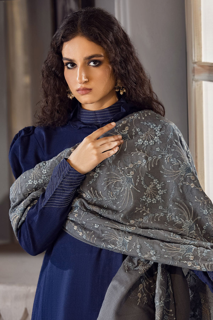 Motifz Unstitched Embroidered Pashmina Blend Shawl 3414-KHAYAL