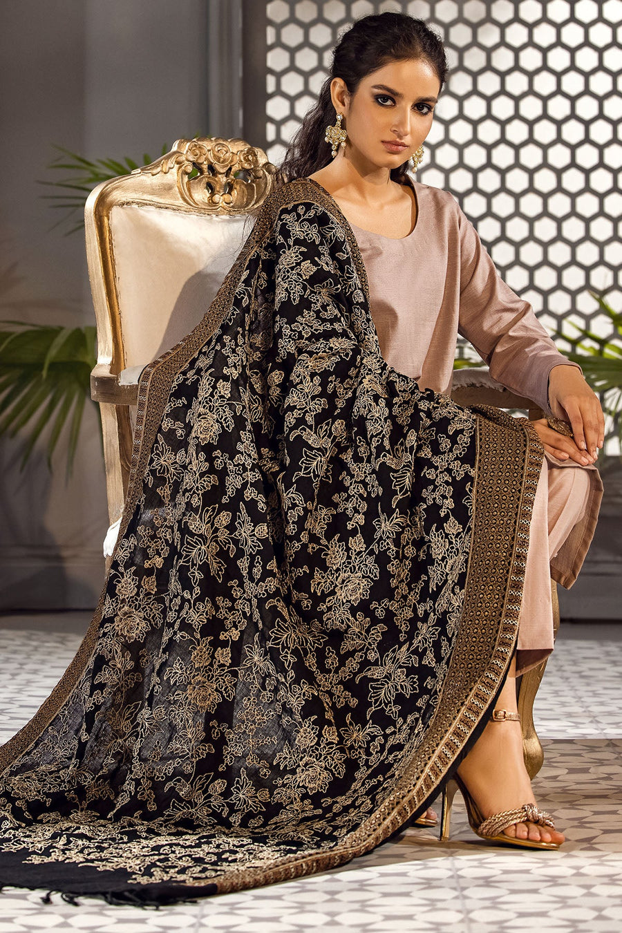 Motifz Unstitched Embroidered Pashmina Blend Shawl 3416-ROSE-PETAL