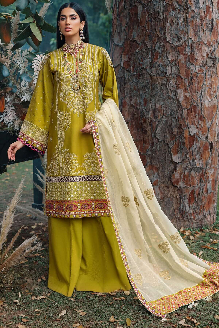 Motifz Naqsh Embroidered Cotton Satin Unstitched 3Pc Suit 3481-HIRAYA