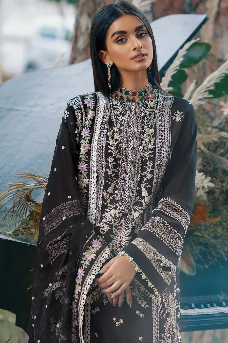 Motifz Naqsh Embroidered Cotton Satin Unstitched 3Pc Suit 3482-MOKSHA